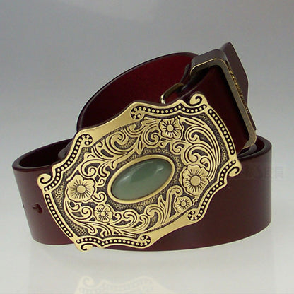 Casual Pure Copper Inlaid Jade Buckle Men's Belt