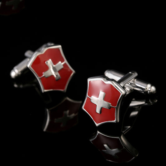 Red Cross French Cufflinks Men's Shirt Sleeve Studs