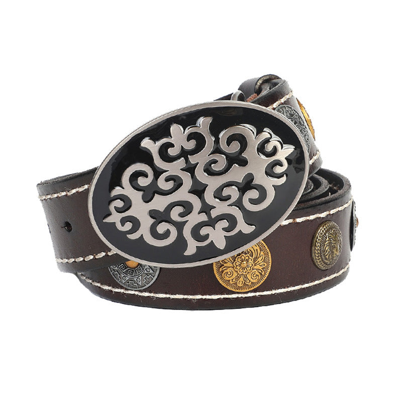 Leather Belt With Smooth Buckle For Men's Belt