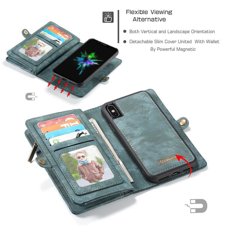 Compatible with Apple, Removable Leather Wallet Flip Stand Card Slot Case For iPhone