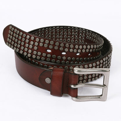 New Five-row Small Rivet White Pin Buckle Leather Belt