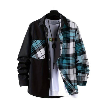 Spring Style Color-contrast Check Long Sleeve Shirt Fashion