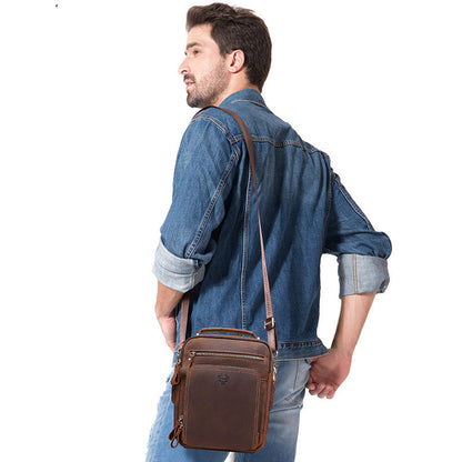 Men's Leather Single-shoulder  Crazy Horse Leather Crossbody Bag